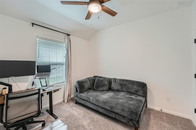 12904 Cerro Castellan Trce, Manor, TX 78653 - office space with carpet floors, ceiling fan, baseboards, and vaulted ceiling