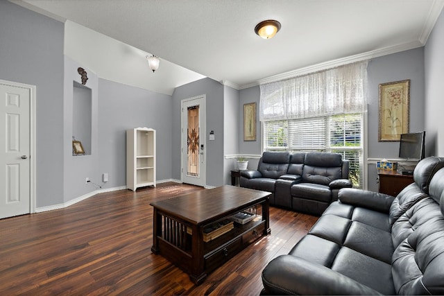 123 Justin Leonard Dr, Round Rock, TX 78664 - living area featuring wood finished floors, crown molding, and baseboards
