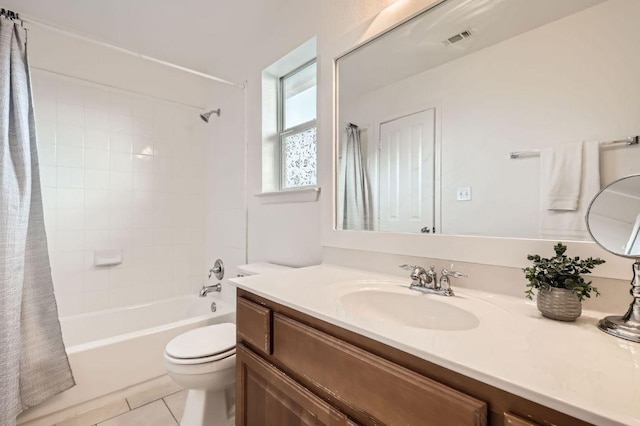 4508 Three Arrows Ct, Cedar Park, TX 78613 - bathroom with vanity, toilet, shower / bathtub combination with curtain, and tile patterned floors