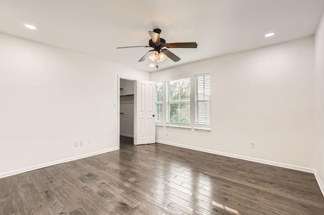 4508 Three Arrows Ct, Cedar Park, TX 78613 - empty room featuring ceiling fan, baseboards, dark wood-type flooring, and recessed lighting