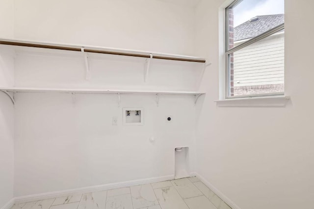 4508 Three Arrows Ct, Cedar Park, TX 78613 - washroom with light marble finish floors, electric dryer hookup, washer hookup, and baseboards