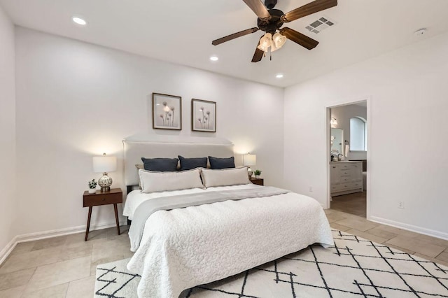 4508 Three Arrows Ct, Cedar Park, TX 78613 - bedroom with recessed lighting, ensuite bathroom, and a ceiling fan