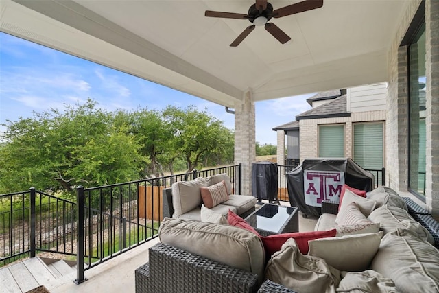17804 Hattie Trce, Austin, TX 78738 - balcony with an outdoor living space, a ceiling fan, and grilling area