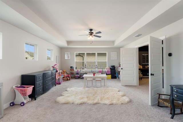 17804 Hattie Trce, Austin, TX 78738 - rec room featuring carpet flooring, a raised ceiling, and ceiling fan