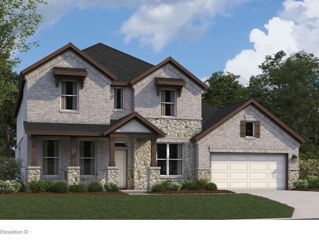 3969 Waco Way, Leander, TX 78641 - view of front of house featuring stone siding, a front lawn, concrete driveway, and an attached garage