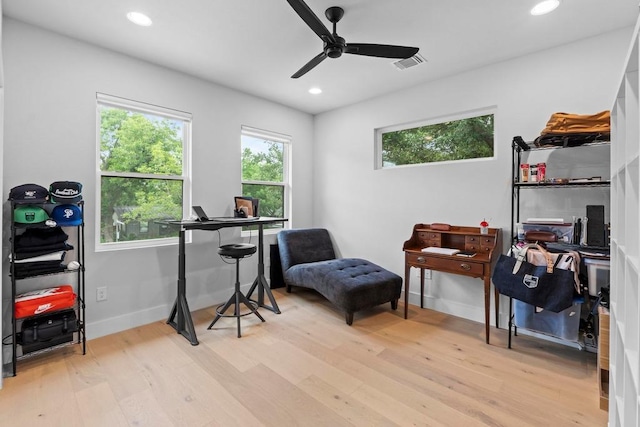 1708 Morrow St, Austin, TX 78757 - living area featuring ceiling fan, light wood-style flooring, recessed lighting, and baseboards