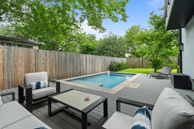 1708 Morrow St, Austin, TX 78757 - view of pool with a fenced backyard, a deck, and an outdoor hangout area