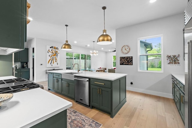 1708 Morrow St, Austin, TX 78757 - kitchen featuring dishwasher, green cabinetry, and recessed lighting