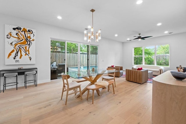 1708 Morrow St, Austin, TX 78757 - dining area featuring recessed lighting, healthy amount of natural light, light wood-style floors, and a ceiling fan