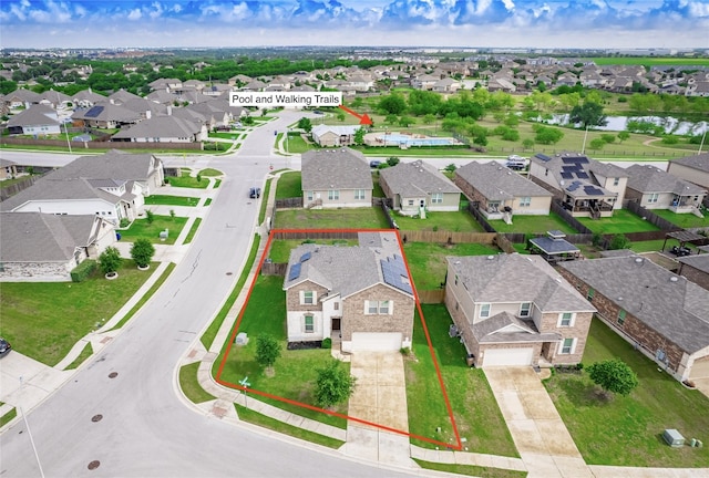 6900 Midlothian Dr, Austin, TX 78754 - aerial view of residential area with a large body of water and property parcel outlined
