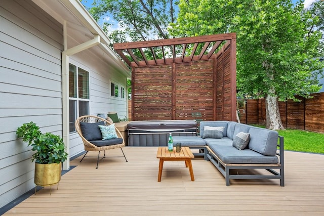 1002 Payne Ave, Austin, TX 78757 - wooden terrace with a covered hot tub and outdoor lounge area