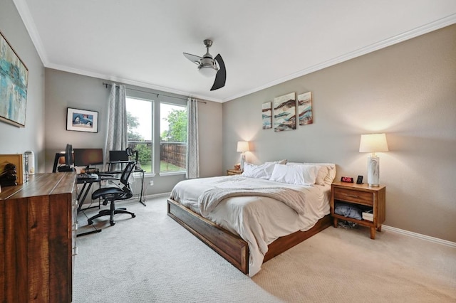 1192 Clark Brothers Dr, Buda, TX 78610 - bedroom featuring light colored carpet, baseboards, ornamental molding, and an office area