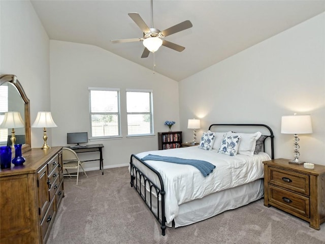 913 Swan Flower St, Leander, TX 78641 - carpeted bedroom featuring lofted ceiling, a desk, and a ceiling fan