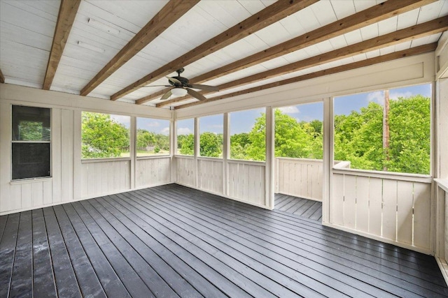 15405 Montoya Cv, Austin, TX 78717 - unfurnished sunroom with ceiling fan and beam ceiling