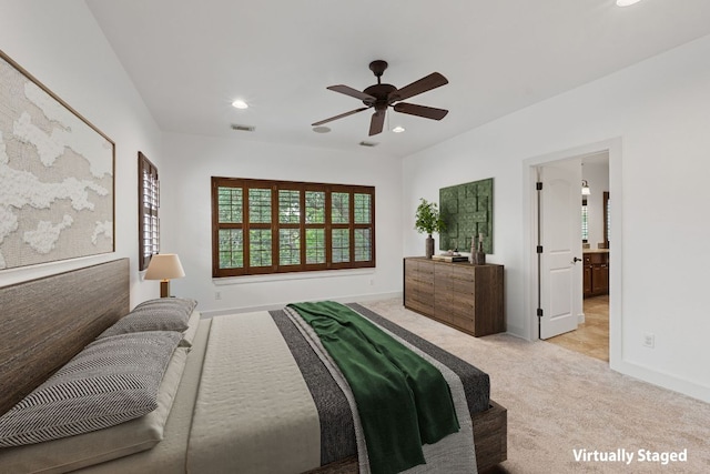 1036 Liberty Park Dr Unit 3, Austin, TX 78746 - bedroom featuring light colored carpet, recessed lighting, and ceiling fan