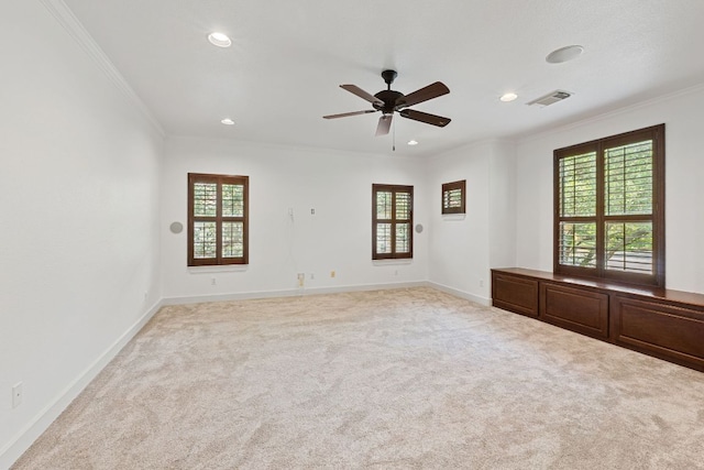 1036 Liberty Park Dr Unit 3, Austin, TX 78746 - spare room featuring ornamental molding, carpet, ceiling fan, and recessed lighting