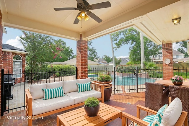 6611 Haughton Dr, Spring, TX 77389 - view of patio with an outdoor living space and ceiling fan