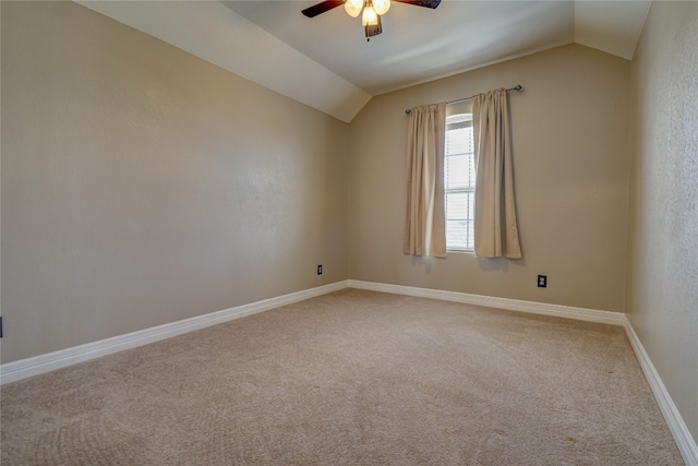 3107 Magnolia Mnr, New Braunfels, TX 78130 - unfurnished room with ceiling fan, lofted ceiling, light colored carpet, and baseboards