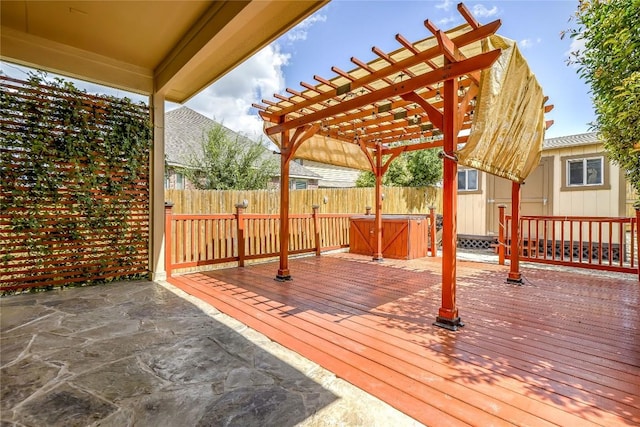 3107 Magnolia Mnr, New Braunfels, TX 78130 - wooden terrace with a covered hot tub and a pergola