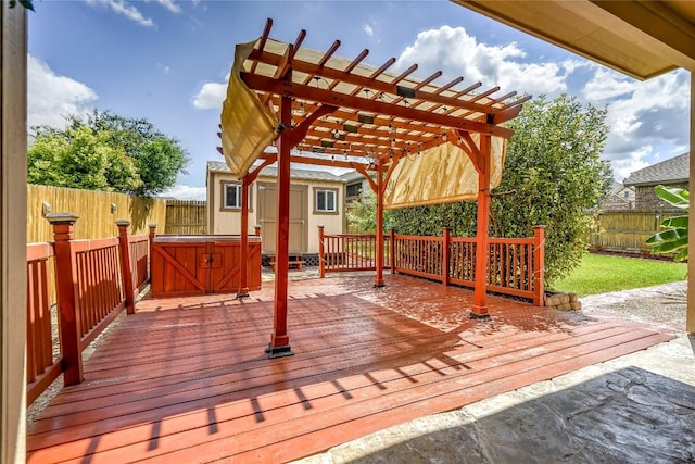 3107 Magnolia Mnr, New Braunfels, TX 78130 - wooden terrace with a hot tub, a fenced backyard, and a pergola