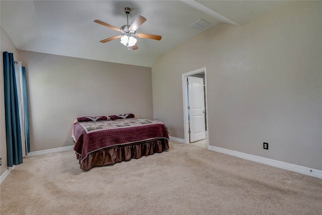 3107 Magnolia Mnr, New Braunfels, TX 78130 - bedroom featuring lofted ceiling, light carpet, baseboards, and a ceiling fan