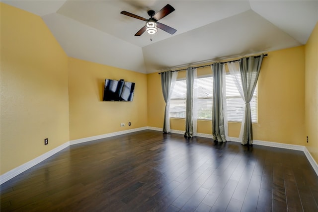 3107 Magnolia Mnr, New Braunfels, TX 78130 - spare room featuring a ceiling fan, lofted ceiling, baseboards, and dark wood-type flooring