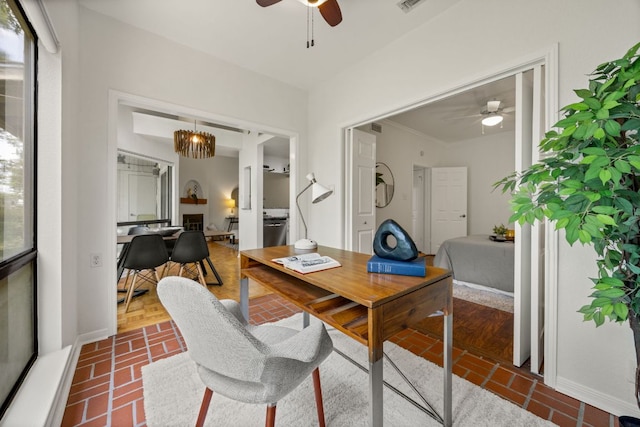 3840 Far W Blvd Unit 213, Austin, TX 78731 - office with ceiling fan and brick patterned flooring