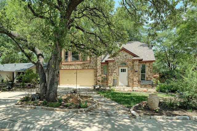1506 Spiderlily Vw, Cedar Park, TX 78613 - tudor-style house featuring stone siding, an attached garage, and driveway