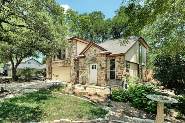 1506 Spiderlily Vw, Cedar Park, TX 78613 - english style home featuring stone siding, driveway, a garage, and a shingled roof