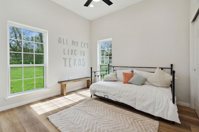 800 Newcastle Dr, Austin, TX 78745 - bedroom with wood finished floors and ceiling fan