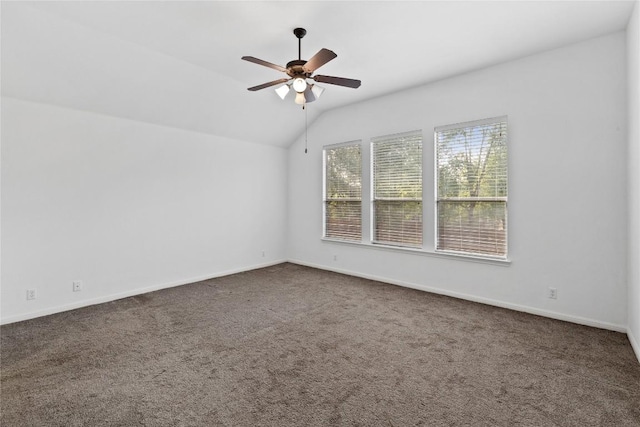 250 Maeves Way, Austin, TX 78737 - carpeted empty room featuring ceiling fan, vaulted ceiling, and baseboards