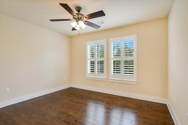 10908 Railway Ln Unit 76, Austin, TX 78717 - unfurnished room with dark wood-style floors, ceiling fan, and baseboards