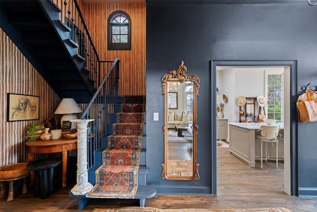 6203 Ledge Mountain Dr, Austin, TX 78731 - stairway with wood finished floors