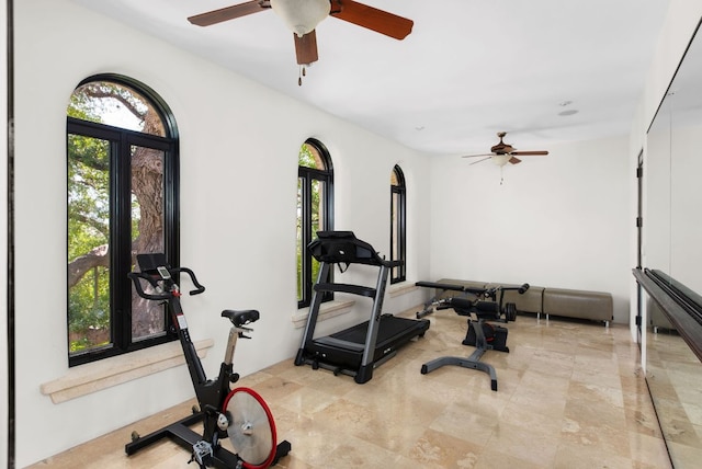 4256 Fischer Store Rd, Wimberley, TX 78676 - exercise area with a ceiling fan