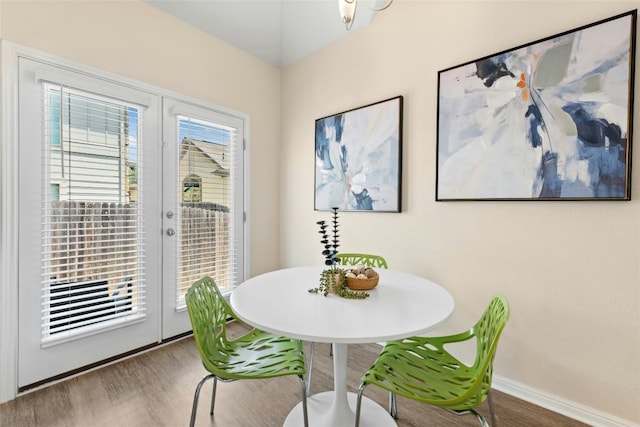 11805 Bracco Dr, Austin, TX 78748 - dining space featuring wood finished floors, french doors, and baseboards
