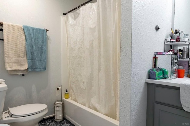 2903 W Slaughter Ln, Austin, TX 78748 - bathroom featuring shower / bath combo with shower curtain and a textured wall