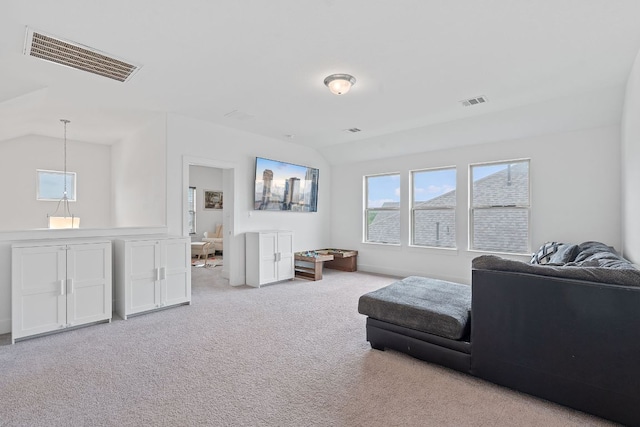 104 Meadow Wood Cv, Georgetown, TX 78626 - living area featuring carpet flooring, healthy amount of natural light, and vaulted ceiling