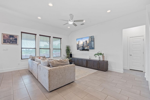 104 Meadow Wood Cv, Georgetown, TX 78626 - living area featuring a ceiling fan, baseboards, and recessed lighting