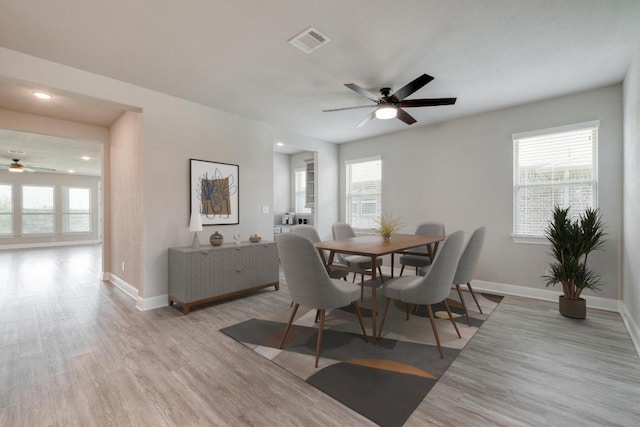 3241 Aurelia Ln, Round Rock, TX 78665 - dining room with a ceiling fan, healthy amount of natural light, light wood-type flooring, and recessed lighting