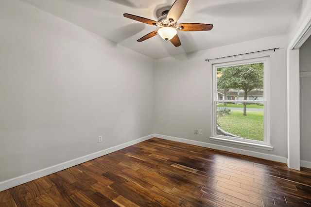 13007 Stillforest St, Austin, TX 78729 - empty room featuring ceiling fan, dark wood-style flooring, and baseboards