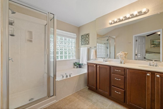 11208 Persimmon Gap Dr, Austin, TX 78717 - full bathroom with a shower stall, a garden tub, and double vanity