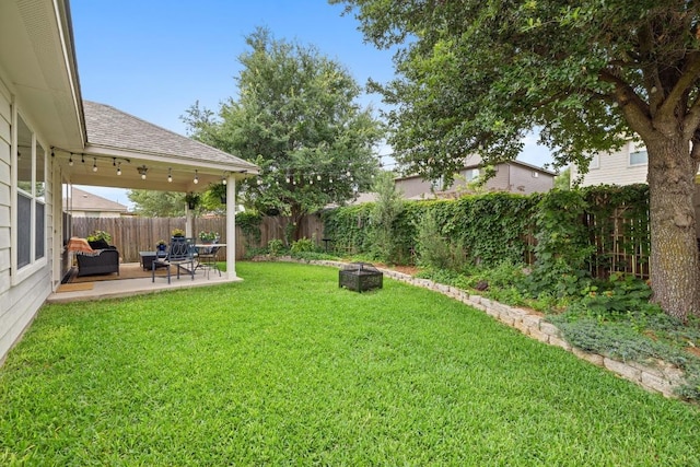 11208 Persimmon Gap Dr, Austin, TX 78717 - view of yard with an outdoor fire pit and a patio