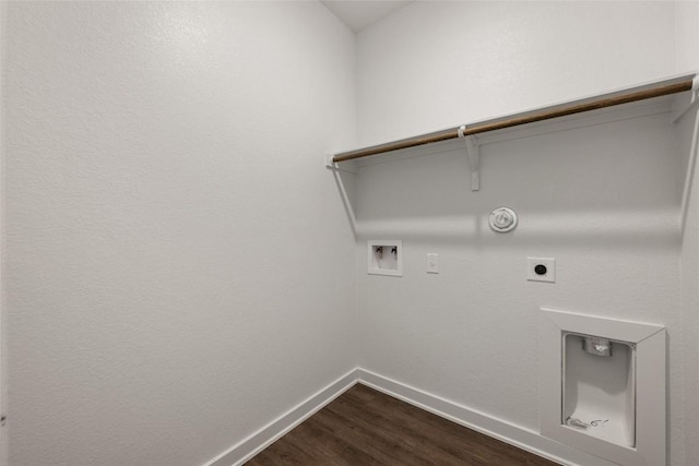 605 Bridle Creek Dr, Georgetown, TX 78626 - laundry room featuring hookup for an electric dryer, washer hookup, baseboards, hookup for a gas dryer, and dark wood finished floors