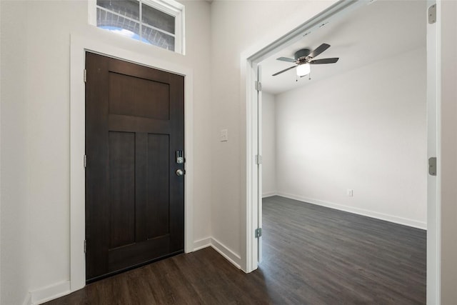 605 Bridle Creek Dr, Georgetown, TX 78626 - foyer entrance featuring dark wood-style flooring, baseboards, and a ceiling fan