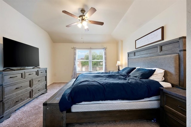 17121 Bishopsgate Dr, Pflugerville, TX 78660 - bedroom featuring light colored carpet, lofted ceiling, and a ceiling fan