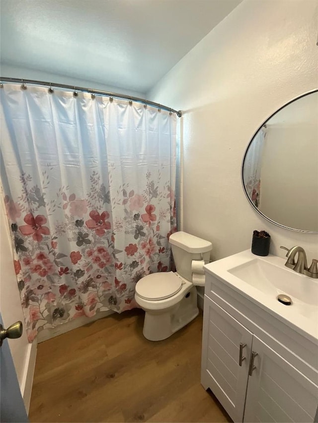 14902 Nuttall Dr, Austin, TX 78724 - full bath featuring wood finished floors, vanity, toilet, and curtained shower