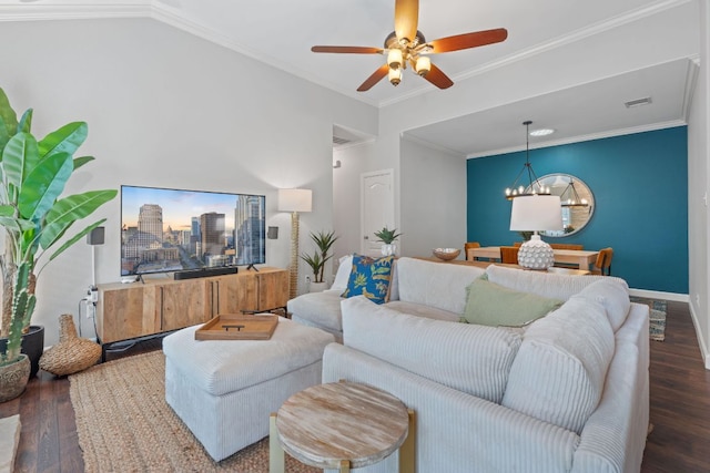 6801 Beckett Rd Unit 119L, Austin, TX 78749 - living area with hardwood / wood-style floors, ceiling fan, a chandelier, and crown molding