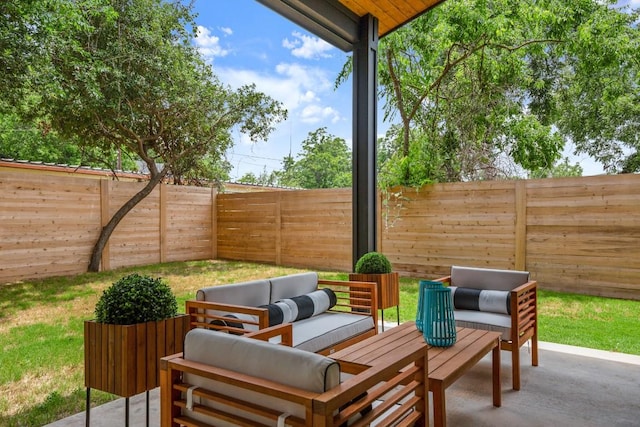 517 Tillery St Unit 3, Austin, TX 78702 - fenced backyard with outdoor lounge area and a patio