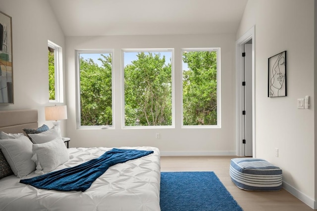 517 Tillery St Unit 3, Austin, TX 78702 - bedroom featuring lofted ceiling, multiple windows, wood finished floors, and baseboards