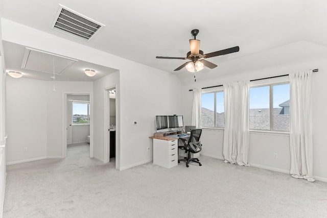 6010 Principale Dr, Pflugerville, TX 78660 - home office featuring attic access, plenty of natural light, carpet flooring, and ceiling fan